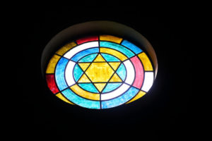 Star of David stained glass window