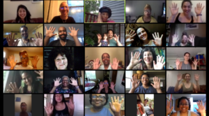 Zoom screen with several Jews of Color smiling and waving