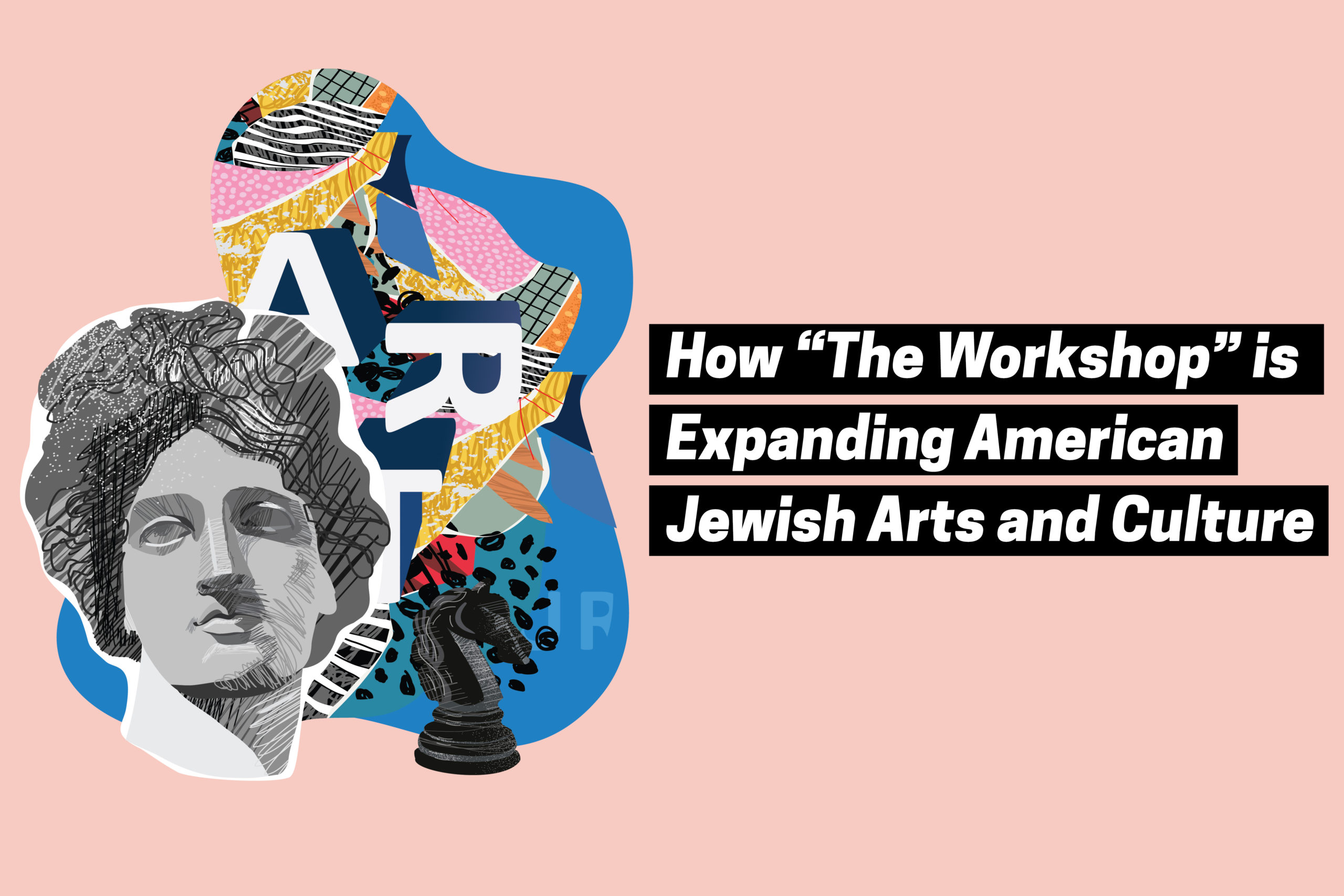 Graphic appearing as multimedia collage, article title