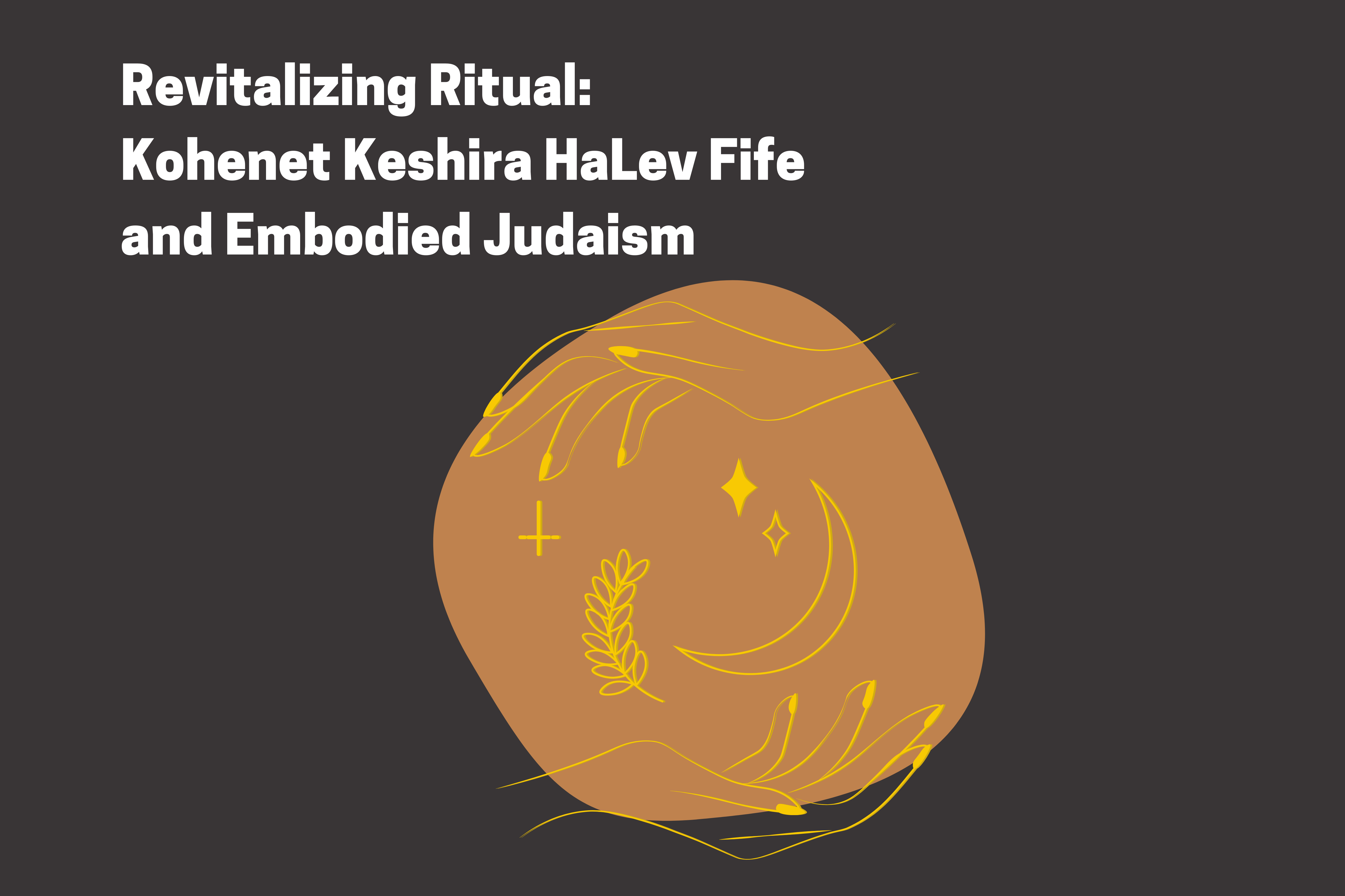 Revitalizing Ritual title on dark grey background with earthy circle and golden line drawn hands, moon and stars in the center